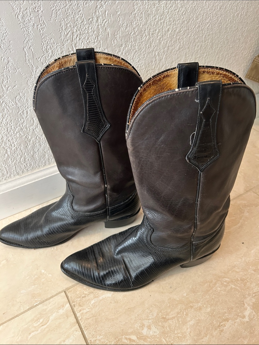 Vintage Fyre Eel Skin Black Cowboy Boots made in USA